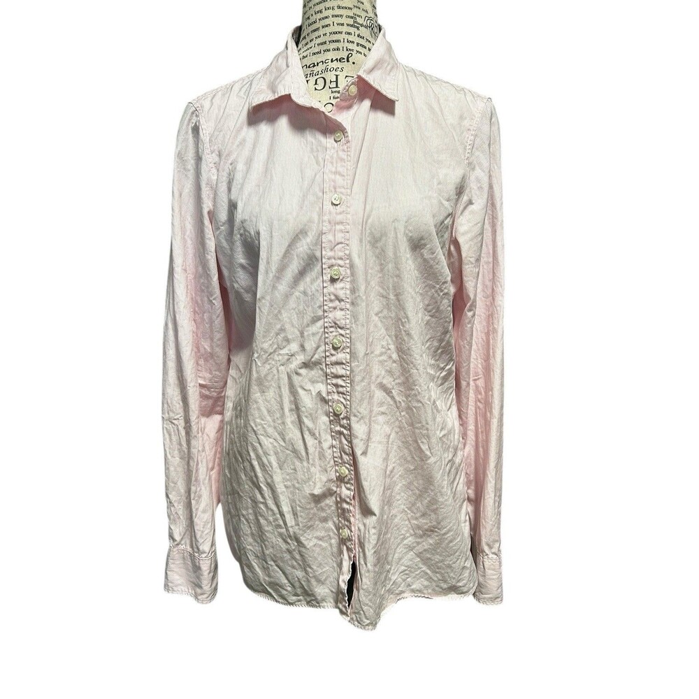 J. Crew Women's Haberdashery Long Sleeve Pink & White Cotton Shirt Size Medium